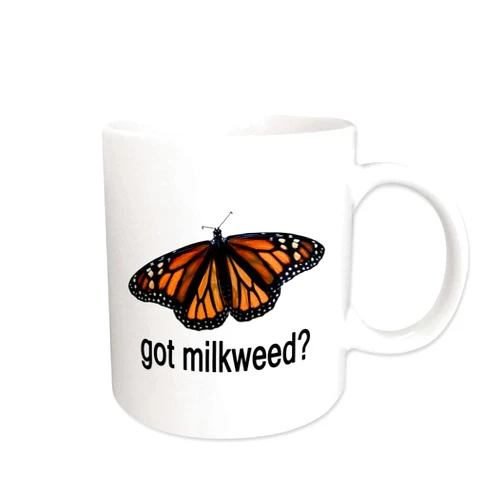 3dRose Photo of a Monarch butterfly with Got Milkweed on white background. 11oz Mug