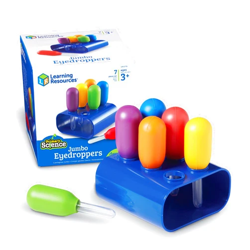 Learning Resources Jumbo Colorful Eyedroppers - Set of 6 with Stand, Ages 3+, Science Class Tools, Preschool Science, Sensory Accessories,Droppers for Kids,Back to School Supplies