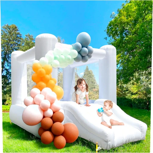 ILink-outer White Bounce House for Kids 2-8 Indoor Outdoor Toddlers Oxford Bouncy Castle with Slide & Blower,103 x 71 x 90 inch Birthday Party Gifts for Halloween Christmas