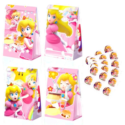 YOPENMOUNE 16 Pcs Princess Peach Party Favor Gift Bags,Princess Peach Birthday Party Supplies for Boys and Girls Birthday Party Decorations