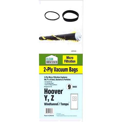Edgerr Replacement Hoover Windtunnel COMPLETE Service Kit Hoover WindTunnel Upright Type Y Bags- 9 Pack PLUS 15 inch Roller Brush and Self Propelled Belt Kit