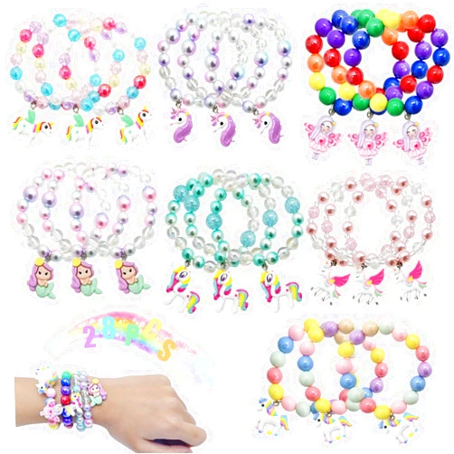 UMEELR 28 Packs Unicorn Rainbow Bracelets, Unicorn Beaded for Kids Easter Basket Stuffers Eggs Filler Hunt Bag, Valentine's Day Party Favors