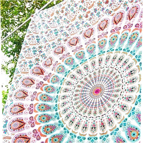 Popular Handicrafts Tapestry Wall Hanging Hippie Mandala Bohemian Hippy Intricate Indian Tapestries Bedspread 54 x 60 Inches (140cm x 150cm) White Multicolor