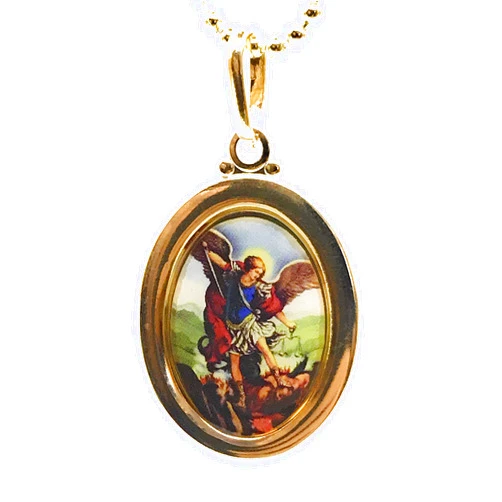 LESLIE BOULES San Miguel Arcangel 18K Gold Plated Pendant Necklace 18 Inches Length Protect Us