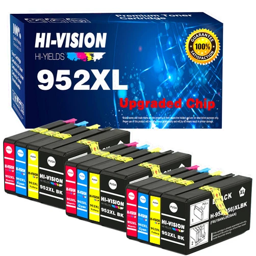 HI-VISION HI-YIELDS (12-Pack, 3B/3C/3M/3Y) Upgraded Chip HI-Vision Compatible 952XL 952 Ink Cartridge for Office Jet 8702 Pro 8216 7720 7740 8210 8730 8710 8727 8715 8728 8720 8725 8732M 8216 8725 Printer