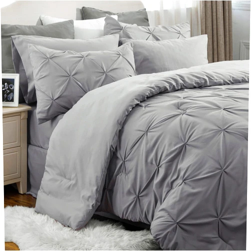 Bedsure Queen Comforter Set - Bed in a Bag Queen 7 Pieces, Pintuck Bedding Sets Grey Bed Set with Comforter, Sheets, Pillowcases & Shams