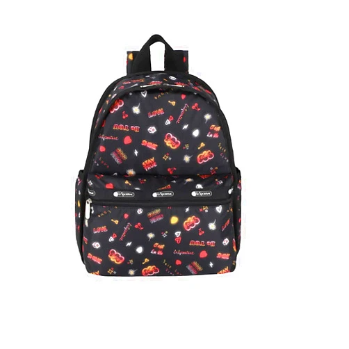 LeSportsac Stay True Basic Backpack/Rucksack, Style 7812/Color E481, Empowering Pop Art Style Words w Tie-Dye Effect: Be You, Stay True, Shine, Self Love Club + Colorful Hearts