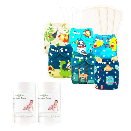 babygoal Reusable Cloth Diapers 6 Pack+10 Inserts+2 Pack Cloth Diaper Liners, One Size Adjustable Washable Pocket Nappy Covers for Baby Boys,Rash-Free