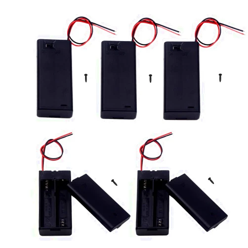 LampVPath 5Pcs 2 AA Battery Holder with Switch, 2X 1.5V AA Battery Holder Case with Wire Leads and ON/Off Switch(5 Pack)