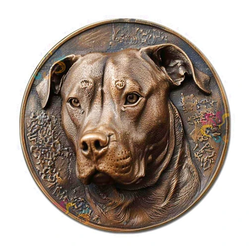Soulpons Decorative Tin Sign 2D Flat Vintage Wall Art Pitbull Dog Round Tin Sign for Bold Home Decor Dog Training Studios and Strength Themed Interiors 8×8 Inches