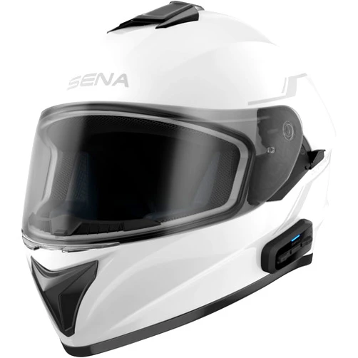 Sena OutForce DOT Full Face Motorcycle Helmet with Integrated Bluetooth Intercom and Smartphone Connectivity (Gloss White, Large)