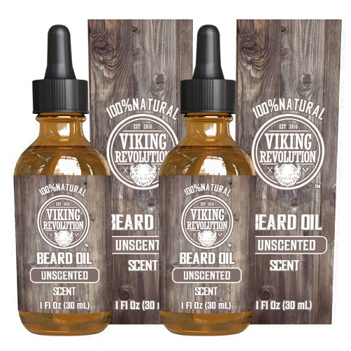 Viking Revolution Men's Beard Oil with Argan and Jojoba Oils - Natural Softener and Conditioner, Strengthens and Moisturizes (Unscented, 2 Pack)