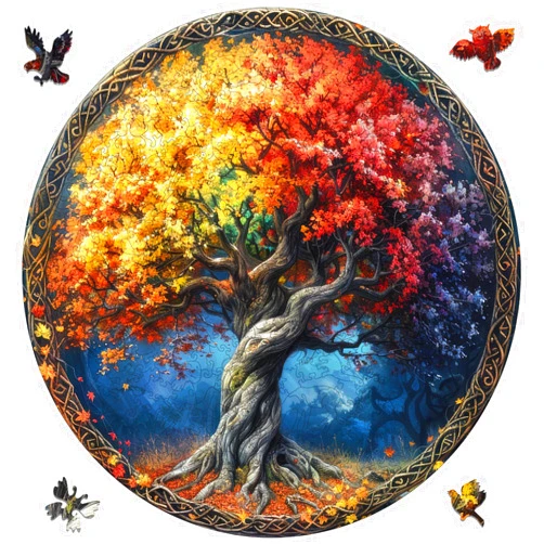 MYS A·U·R Wooden Puzzles for Adults, Round Tree of Life Jigsaw Puzzles 500 Pieces, 16.5x16.5in, Royal, Fun Challenging Unique Shaped Wood Plant Puzzles, Creative Gifts for Adults and Kids Family Game
