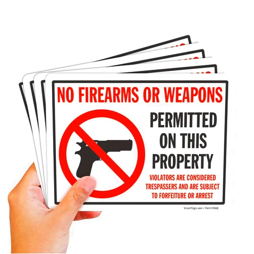 SmartSign (Pack of 4) No Firearms Or Weapons Permitted On This Property Stickers 5