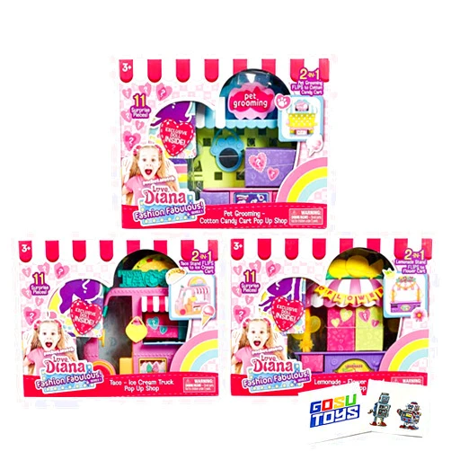 Gosu Toys Love, Diana Fashion Fabulous Playset (3 Pack) Pop Up Shops with 2 Gosutoys Stickers