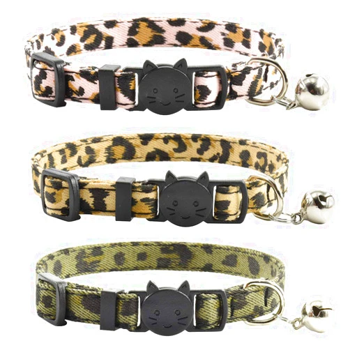XPangle Breakaway Cat Collars with Bell, Set of 3, Durable & Safe Cute Kitten Collars Safety Adjustable Kitty Collar for Cat Puppy 7.5-11in (Leopard)