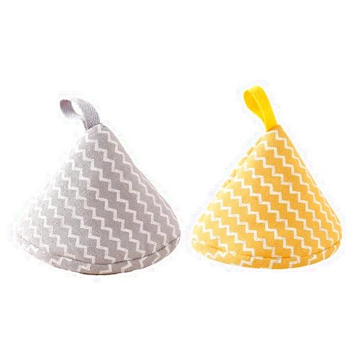 HENGRUNBANG 2 Pcs Mini Oven Mitts Japanese Style Triangles Pot Handle Caps Anti-Scalding Pot Knob Cloth Cover Holders for Pot lids Casseroles Microwave Kitchen