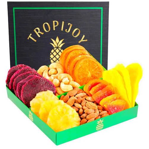 TropiJoy Dried Fruit Gift Basket - 7 Tropical Flavor Adult Easter Baskets |12.5oz Soft Dried Fruit and Nuts Gift Basket - Dried Fruit Basket Gift - Dry Fruits Gift Box | Easter Gifts for Adults Passover Gifts