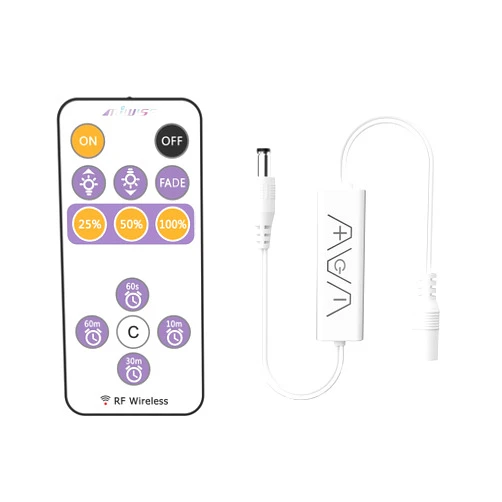 MIWISE RF Remote Dimmer for Single Color LED Strip Lights,13-Key Wireless Remote and in-line Controller DC 12-24V for 3528/2835/5050/COB LED Tape Lights,Timer Function/One-to-Many Control
