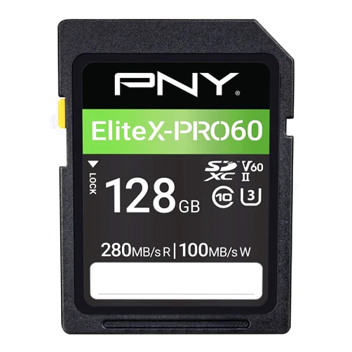PNY 128GB EliteX-PRO60 UHS-II SDXC Memory Card - R280MB/s W100MB/s, U3, V60, 4K UHD, Full HD, UHS-II for Professional Photographers & Content Creators, DSLR Mirrorless Cameras, Advanced Video Cameras