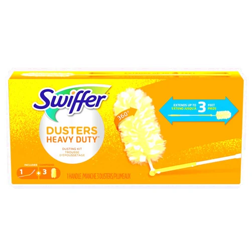 Swiffer 360 Durable Heavy Duty Fiber Dusters with Extendable Handle Kit, White/Yellow (44750)