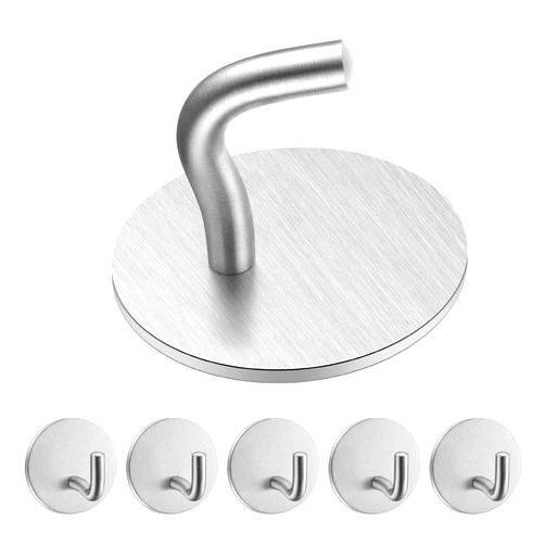Ycfish Self Adhesive Hooks Heavy Duty Towel Hooks Waterproof Stick on Bathroom Kitchen Door RV SUS 304 Stainless Steel Silver Hanger Hanging Coat Robe Hat Keys Bathroom Kitchen Home Door, 6pcs