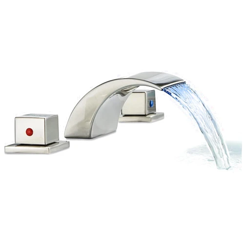 NeierThodore Brushed Nickel Bathroom Basin Sink Faucet LED Widespread Bathroom Sink Faucet with Changing 2 Handle 3 Hole Cold and Hot Water Mixer Vanity Bathroom Faucet