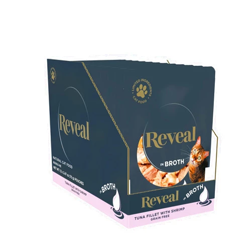 Reveal Natural Wet Cat Food, 12 Count, Grain Free, Limited Ingredient Cat Food Pouches, Tuna with Shrimp in Broth, 2.47 oz Pouches