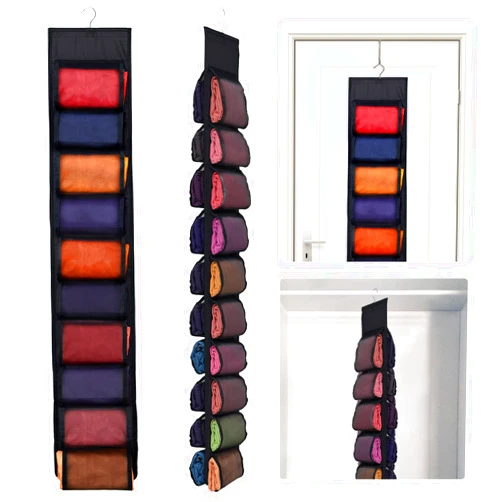 Aulock 2 Pack Legging Storage Organizer, Hanging Closet Organizer System, Black Clothes Closets Holder with 20 Roll Independent Compartments for Yoga T-Shirts Bras Socks Pants Tank Top Towel
