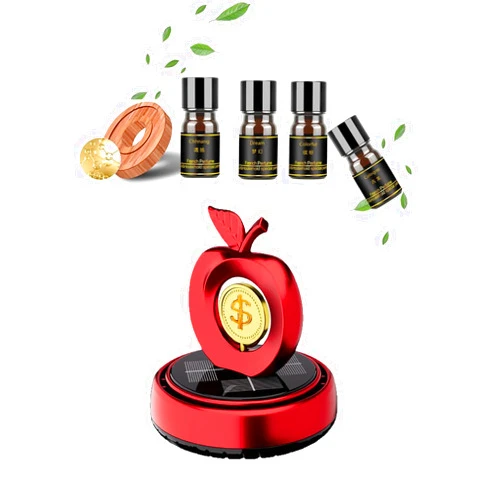 NICEADA Solar Powered Rotating Car Air Freshener | Apple and Dollar Shape 3D Model | Home and Car Interior Decoration Accessories with 4 Extra Bottle Essential Oil Refills