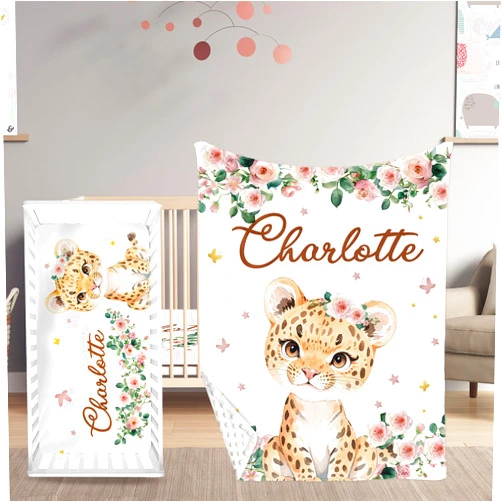 YISMEET Yellow Lion Theme Personalized Crib Bedding Set - 2 Piece Custom Name Crib Set with Blanket and Crib Sheet for Infant, Crib Set for Newborns Infant, Soft and Cozy
