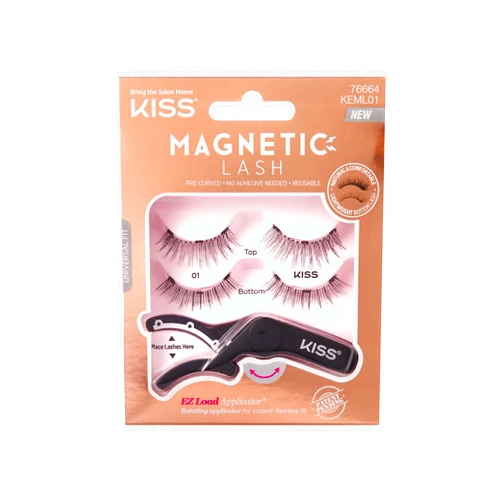 KISS Magnetic Lash 01, Synthetic False Eyelashes with Magnets Under and Over Your Upper Lashes, No Glue Needed, Lightweight, Reusable, Contact Lens Friendly, Cruelty Free, with Lash Applicator, 1 Pair