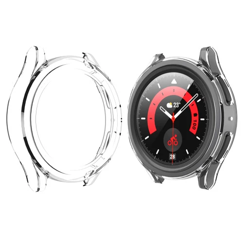 Langboom Transparent Hard Case Compatible with Samsung Galaxy Watch 5 Pro 45mm with Screen Protector, HD Tempered Glass Screen Protector Cover Overall Protective Cover, 2 Pack