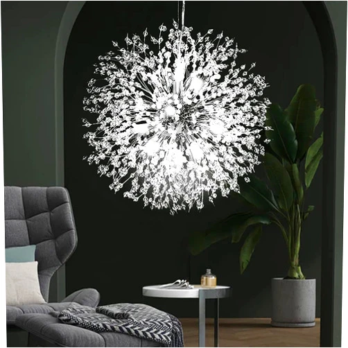 Goomavi Modern Firework Chrome Crystal Chandeliers, Sputnik Dandelion Chandelier Light Fixture Pendant Lighting for Dining Room, Living Room, Bedroom, Kitchen, Restaurant- 12 Lights