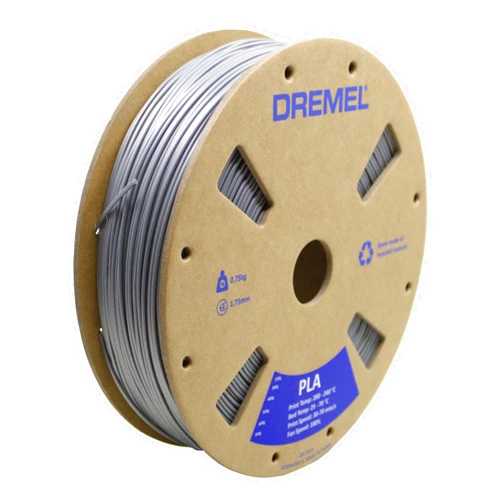 Dremel DigiLab PLA-SIL-01 3D Printer Filament, 1.75 mm Diameter, 0.75 kg Spool Weight, Color Silver, RFID Enabled, New Formula and 50 Percent More per Spool