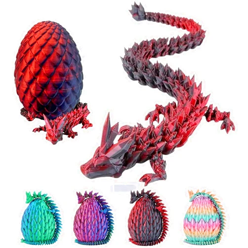 Generic 3D Printed Dragon,Dragon Eggs with Dragon Inside,Crystal Dragon,3D Printed Articulated Dragon, New Full Articulated Dragon Crystal Dragon with Dragon Egg, Easter Gifts (Laser Black Red)