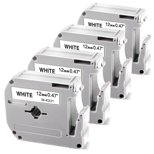 COLORWING M-K231 Compatible Brother P Touch M Tape M-K231s MK231 M231 for Brother PT-M95 PT-90 PT-70 PT-65 PT-85 Label Maker Refills, 12mm 0.47inch White, 4-Pack