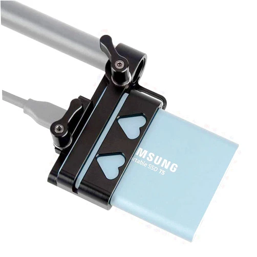 NICEYRIG T5 SSD Holder Mount with 15mm Single Rod Holder Applicable for BMPCC 4K & 6K, Samsung T5 SSD Bracket - 280