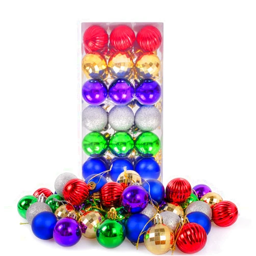 KAMHX Christmas Ball Ornaments - 36 Pieces of Shatterproof Plastic Christmas Balls with Rings, 6-Color Mixed Packaging, 40mm / 1.56Inches, for Holiday Wedding and Party Decoration