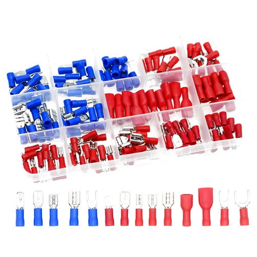 QTEATAK QTATAK 140Pcs Assorted Full Insulated U-Type Fork Red/Blue Terminal Set Electrical Wire Cable Crimp Spade Ring Connector Assortment Kit