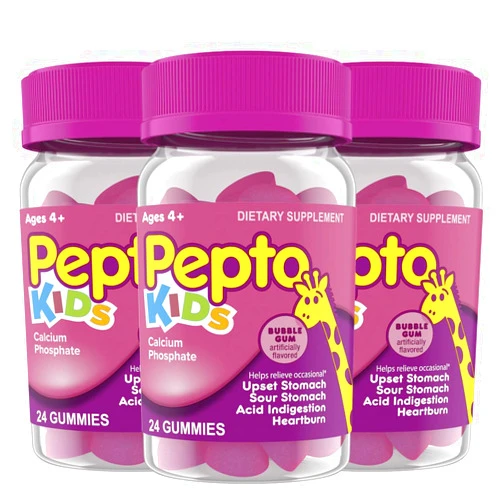 Pepto Bismol Pepto Kids Gummies, Helps Relieve Occasional Upset Stomach, Acid Indigestion, Sour Stomach and Heartburn, 72 Total (3 Packs of 24)
