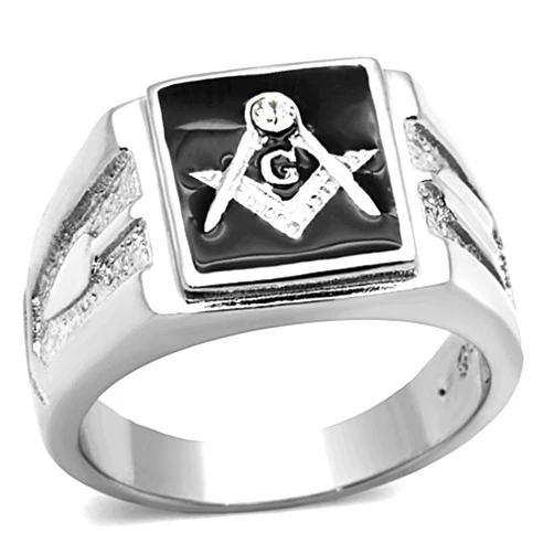 Marimor Jewelry Men's Stainless Steel 316 Crystal Masonic Lodge Freemason Ring Band Size 8-13