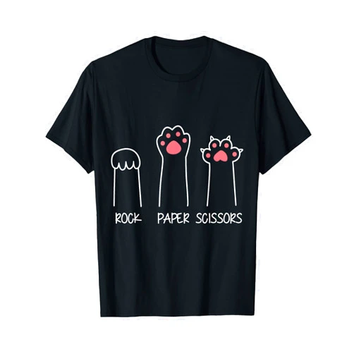 Feline Animal Friends Apparel for Cat Enthusiasts Rock Paper Scissors Hand Game Meme Animal Paw Cat T-Shirt