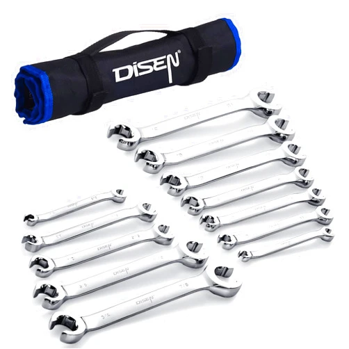 DISEN Flare Nut Wrench Set Metric and SAE 12-Piece Inch1/4 to 7/8