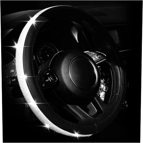 Kepouse New Diamond Bling Bling Car Accessories for Women Steering Wheel Cover Car Decor Decorations Interior Universal Fit 15 Inch Steering Wheel Cover,White