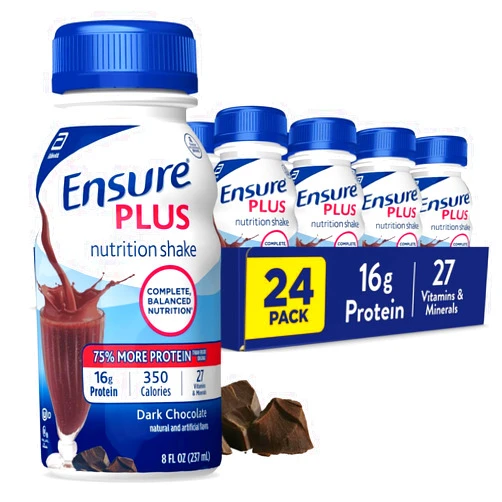 Ensure Plus Dark Chocolate Nutrition Shake, Meal Replacement Shake, 24 Count