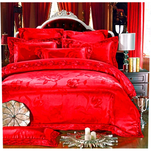 KEHAIOO Stain Silk Jacquard Cotton Lace Bedding Set, Luxury King Queen Size Bedsheet Set, Duvet Cover Fit Sheet