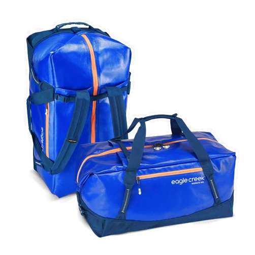 Eagle Creek Migrate 90L Travel Backpack Duffle Bag with Tuck-Away Backpack Straps, Full-Access Wide Mouth Opening & Seamless Bottom Bathtub Construction, Mesa Blue
