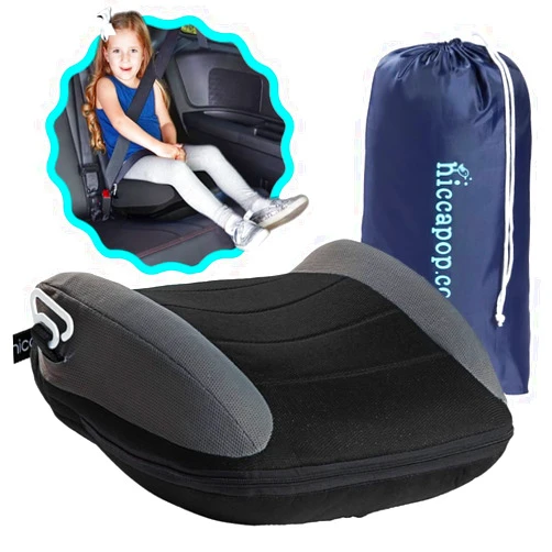 hiccapop UberBoost Inflatable Booster Car Seat | Blow up Narrow Backless Booster Car Seat for Travel | Portable Booster Seat for Toddlers, Kids, Child | Black/Gray