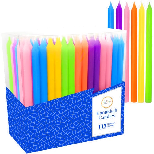 The Dreidel Company Hanukkah Menorah Candles, Crayon Design, Family Pack, Multicolored, Pack of 135 (2-Pack)